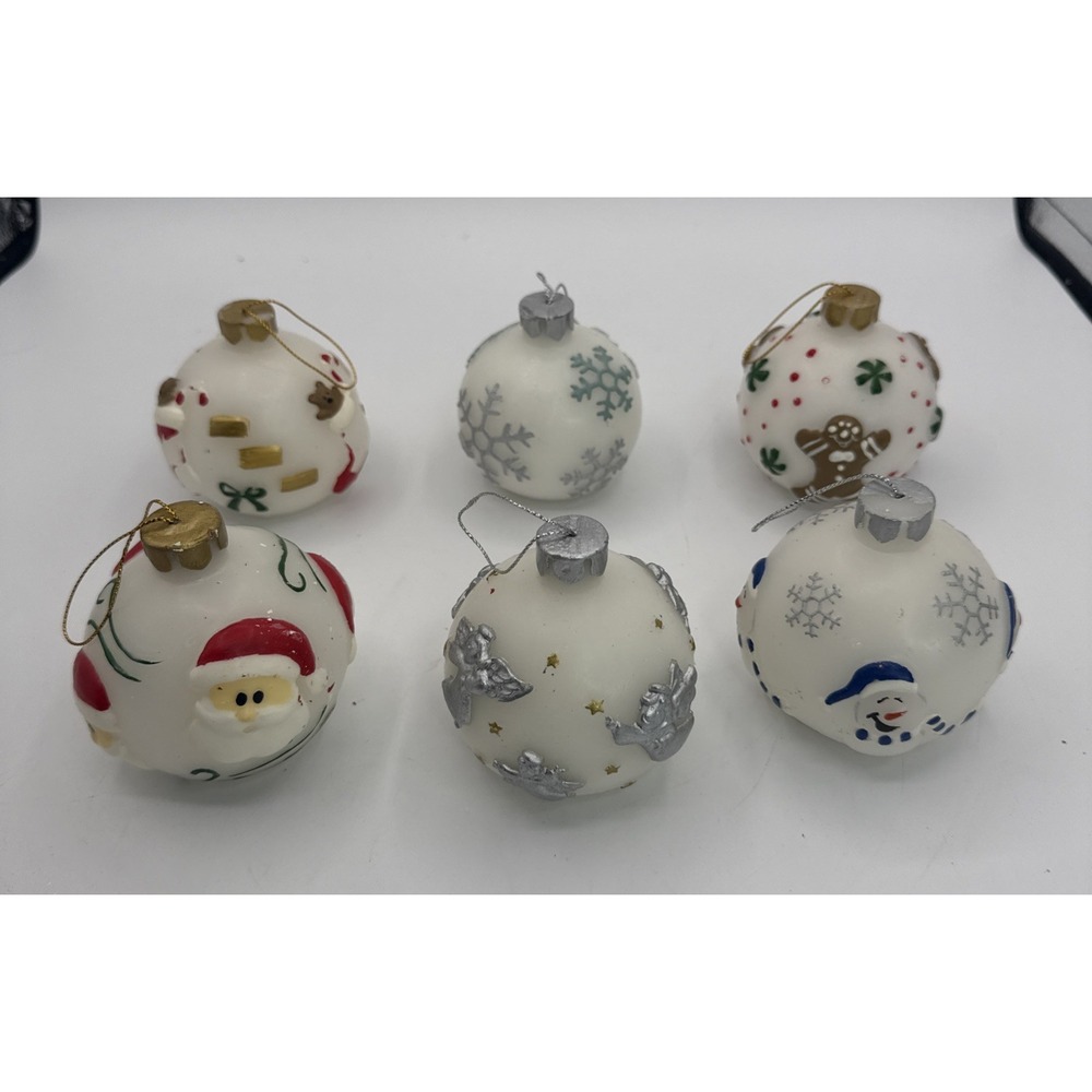 Christmas Tree Light Up Ornaments Paraffin Wax 3" Set of 6 Holiday Decor